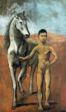  1906 Pintura al %c3%b3leo - Niño guiando un caballo cubistas de 1906